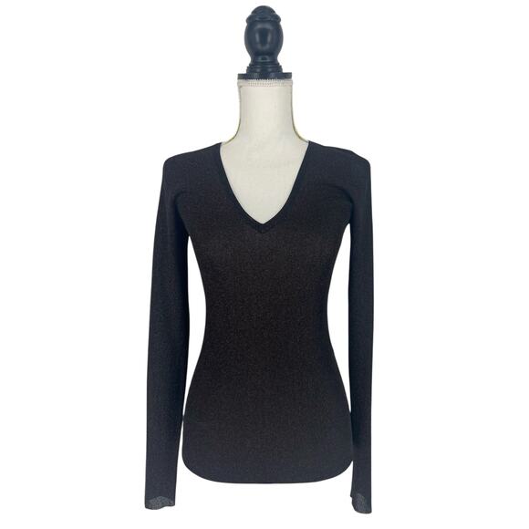 Brunello Cucinelli Metallic V-Neck Long Sleeve Top - Picture 2 of 12